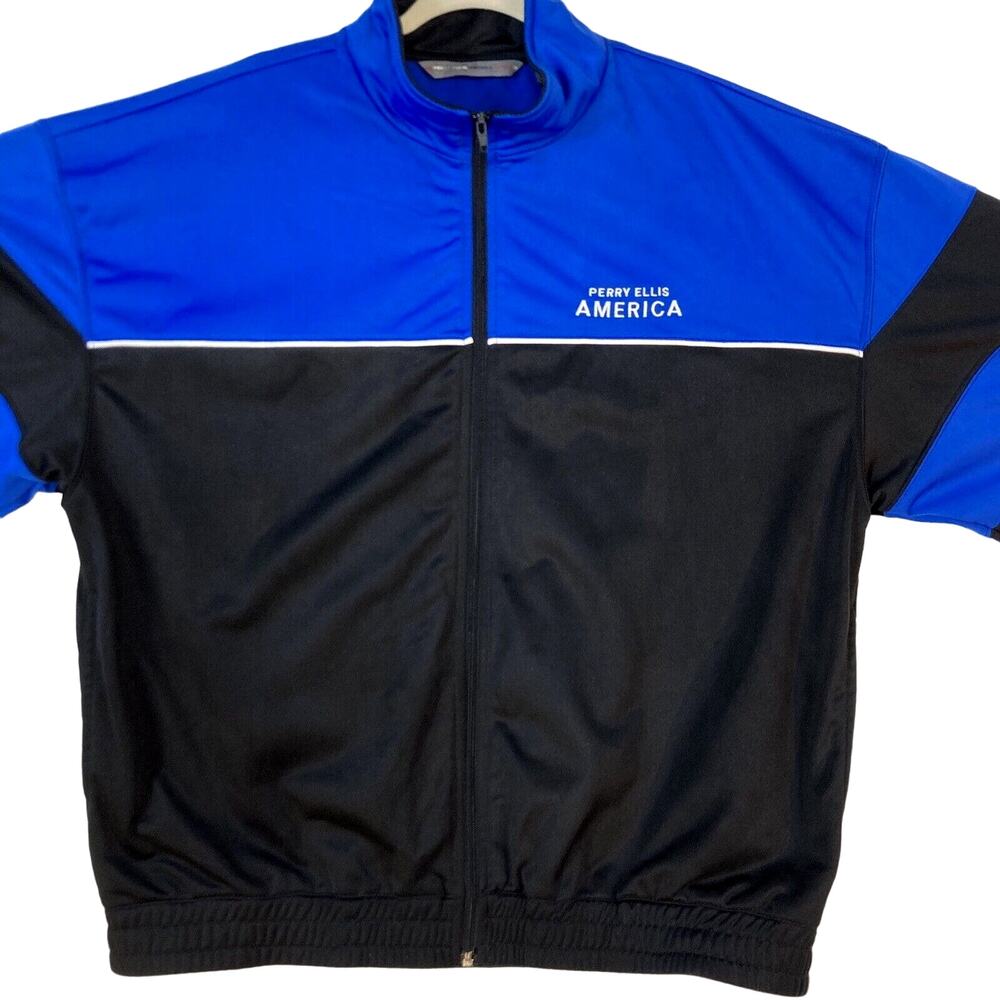 Perry Ellis America Vintage 90s Colorblock Windbreaker Jacket XL Blue Blk